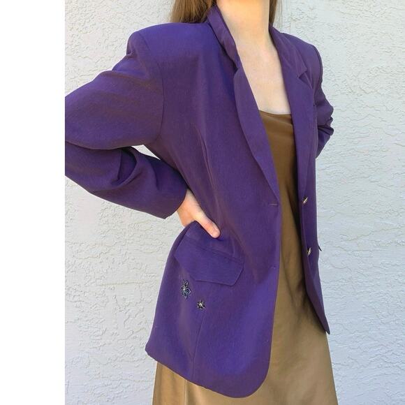 Anko Fashion Blazer Jacket Lavender Purple Floral Beaded Embellished Size Large - Picture 1 of 10